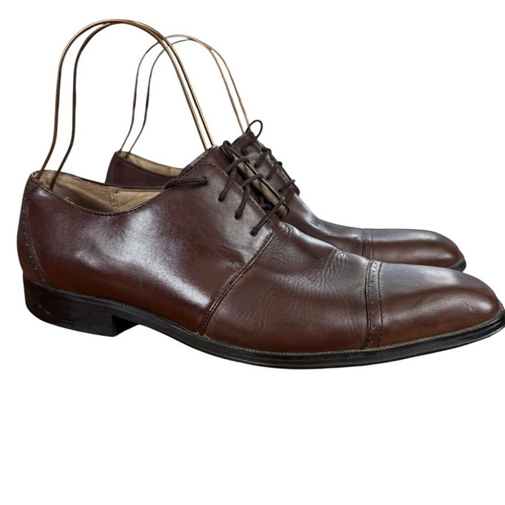 Joseph Abboud Mens Brown Oxford Leather Dress Shoes Cap Toe Lace Up Career 12 D